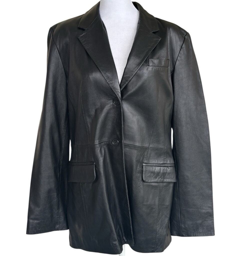 VTG INC Black Leather Blazer Jacket 12 Y2K Minimalist Downtown Model Off Duty